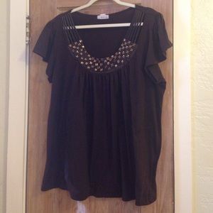 🌟Sale!  Brown with jewel embellished neck top